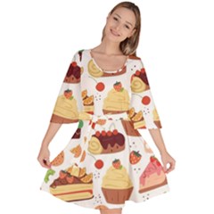 Seamless Pattern Hand Drawing Cartoon Dessert And Cake Velour Kimono Dress by Wav3s