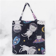 Space Cat Illustration Pattern Astronaut Grocery Tote Bag by Wav3s