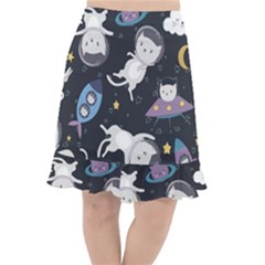 Space Cat Illustration Pattern Astronaut Fishtail Chiffon Skirt by Wav3s
