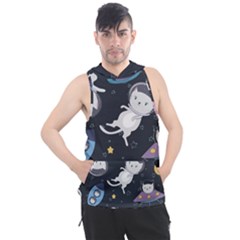 Space Cat Illustration Pattern Astronaut Men s Sleeveless Hoodie by Wav3s