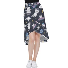 Space Cat Illustration Pattern Astronaut Frill Hi Low Chiffon Skirt by Wav3s