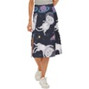 Space Cat Illustration Pattern Astronaut Midi Panel Skirt View1