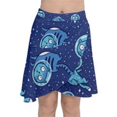 Cat Spacesuit Space Suit Astronaut Pattern Chiffon Wrap Front Skirt by Wav3s
