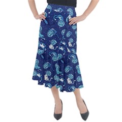 Cat Spacesuit Space Suit Astronaut Pattern Midi Mermaid Skirt by Wav3s