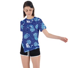 Cat Spacesuit Space Suit Astronaut Pattern Asymmetrical Short Sleeve Sports Tee by Wav3s