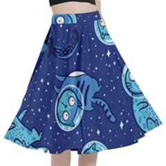 Cat Spacesuit Space Suit Astronaut Pattern A-line Full Circle Midi Skirt With Pocket by Wav3s