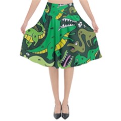 Dino Kawaii Flared Midi Skirt by Wav3s