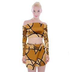 Mazipoodles In The Frame - Brown Off Shoulder Top With Mini Skirt Set by Mazipoodles