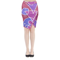Mazipoodles In The Frame  - Pink Purple Midi Wrap Pencil Skirt by Mazipoodles