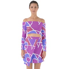 Mazipoodles In The Frame  - Pink Purple Off Shoulder Top With Skirt Set by Mazipoodles