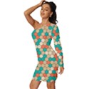 Multicolored Honeycomb Colorful Abstract Geometry Long Sleeve One Shoulder Mini Dress View2