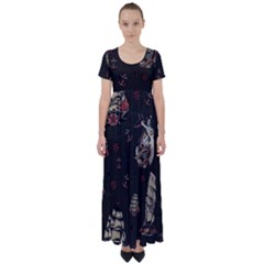 Vintage Tattoos Nautical High Waist Short Sleeve Maxi Dress by Vaneshop