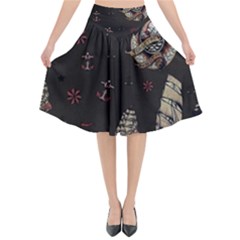 Vintage Tattoos Nautical Flared Midi Skirt by Vaneshop