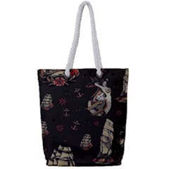 Vintage Tattoos Nautical Full Print Rope Handle Tote (small) by Vaneshop