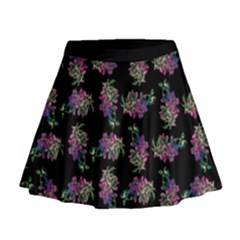 Midnight Noir Garden Chic Pattern Mini Flare Skirt by dflcprintsclothing