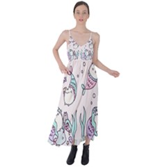 Cartoon Cat Cute Animal Design Drawing Illustration Kawaii Tie Back Maxi Dress by Grandong