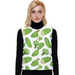Vegetable Pattern With Composition Broccoli Women s Short Button Up Puffer Vest by Grandong