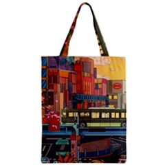 The City Style Bus Fantasy Architecture Art Zipper Classic Tote Bag by Grandong