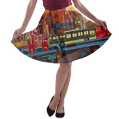 The City Style Bus Fantasy Architecture Art A-line Skater Skirt by Grandong