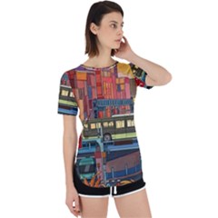 The City Style Bus Fantasy Architecture Art Perpetual Short Sleeve T-shirt by Grandong