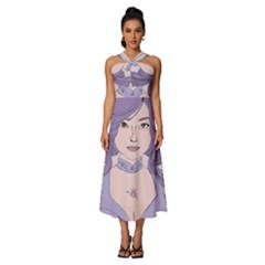 Futuristic Woman Sleeveless Cross Front Cocktail Midi Chiffon Dress by Fundigitalart234