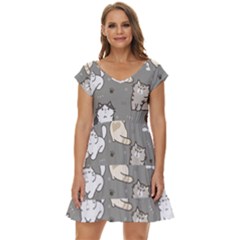 Cute Cat Pattern Cartoon Short Sleeve Tiered Mini Dress by Cowasu