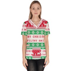 Merry Christmas Ya Filthy Animal Women s V-neck Scrub Top by Cowasu