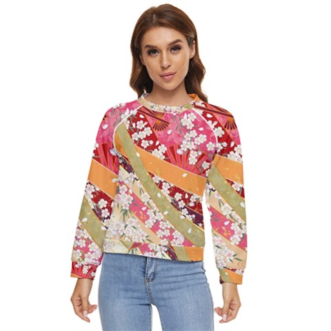 Japanese Kimono Pattern Women s Long Sleeve Raglan Tee by Cowasu
