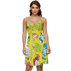 Robot Pattern Lego V-neck Pocket Summer Dress  by Cowasu