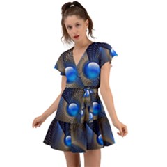 Abstract Background Pattern Flutter Sleeve Wrap Dress by Cowasu