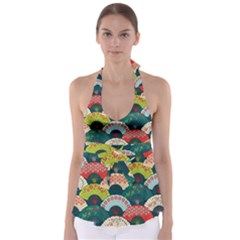 Japanese Fans Bright Pattern Babydoll Tankini Top by Cowasu