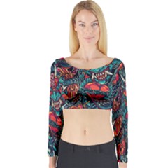 Japanese Graffiti Long Sleeve Crop Top by Cowasu
