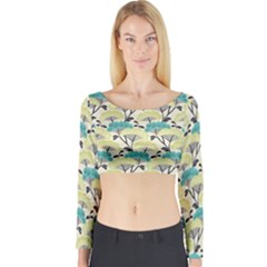 Flora Nature Color Japanese Patterns Long Sleeve Crop Top by Cowasu