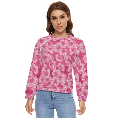 Cute Pink Sakura Flower Pattern Women s Long Sleeve Raglan Tee by Cowasu