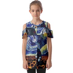 Starry Surreal Psychedelic Astronaut Space Fold Over Open Sleeve Top by Cowasu