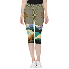Surreal Art Psychadelic Mountain Inside Out Lightweight Velour Capri Leggings  by Cowasu