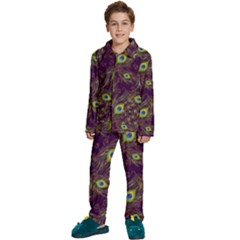 Peacock Feathers Pattern Kids  Long Sleeve Velvet Pajamas Set by Cowasu