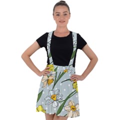 Narcissus Floral Botanical Flowers Velvet Suspender Skater Skirt by Cowasu