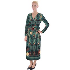 Dragon Art Velvet Maxi Wrap Dress by Cowasu