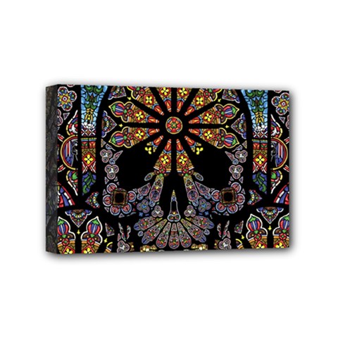 Skull Death Mosaic Artwork Stained Glass Mini Canvas 6  X 4  (stretched) by Cowasu