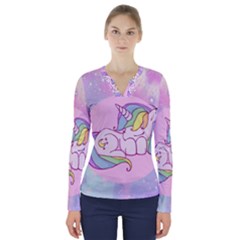 Unicorn Stitch V-neck Long Sleeve Top by Bangk1t