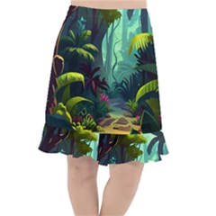 Rainforest Jungle Cartoon Animation Background Fishtail Chiffon Skirt by Ndabl3x
