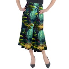 Rainforest Jungle Cartoon Animation Background Midi Mermaid Skirt by Ndabl3x