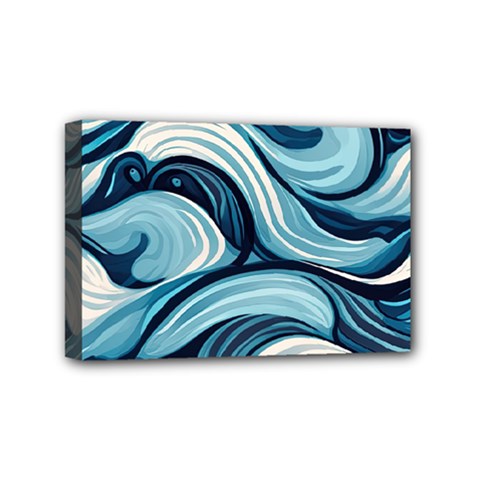 Pattern Ocean Waves Arctic Ocean Blue Nature Sea Mini Canvas 6  X 4  (stretched) by Ndabl3x