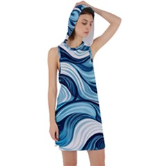 Pattern Ocean Waves Arctic Ocean Blue Nature Sea Racer Back Hoodie Dress by Ndabl3x