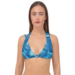 Ocean Waves Sea Abstract Pattern Water Blue Double Strap Halter Bikini Top by Ndabl3x