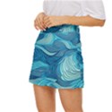 Ocean Waves Sea Abstract Pattern Water Blue Mini Front Wrap Skirt View2