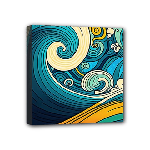 Waves Wave Ocean Sea Abstract Whimsical Abstract Art Mini Canvas 4  X 4  (stretched) by Ndabl3x