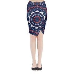 Mandala Orange Navy Midi Wrap Pencil Skirt by Ndabl3x