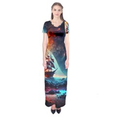 Tree Planet Moon Short Sleeve Maxi Dress by Ndabl3x